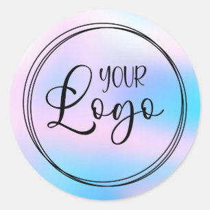 Sticker Rond Logo Pastel Pink Aqua Blue Holographic Gradient