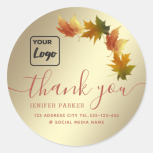 Sticker Rond Logo personnalisé feuilles d'automne merci classiq