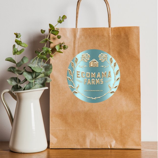 Sticker Rond Logo personnalisé Gold Turquoise Mint Tester, exem (Sticker Farm BIo ORGANIC FOOD FLORENCEK )