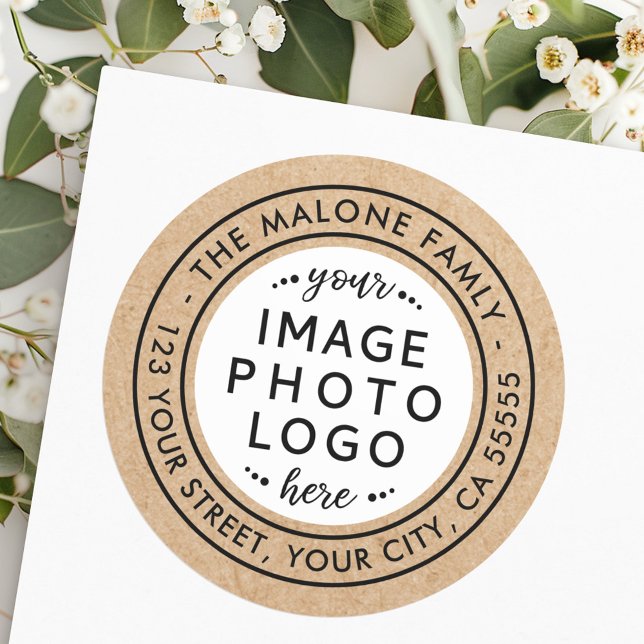 Sticker Rond Logo personnalisé ou photo Kraft look retour adres (Custom logo or photo Kraft look return address Classic Round Sticker)