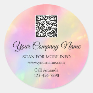 Sticker Rond Logo personnalisé QR Code promo Rose Holographe