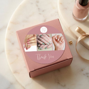 Sticker Rond Logo Photo de Vernis Rose Moderne Salon de Manucur