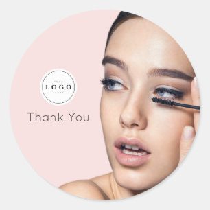 Sticker Rond Logo Photo Maquillage Merci Rose Pâle