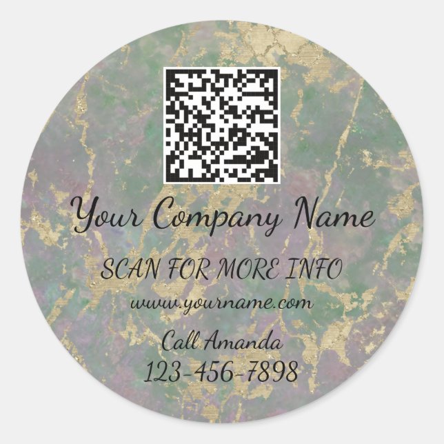Sticker Rond Logo QR Code promotionnel Boutique en ligne Marbre (Devant)