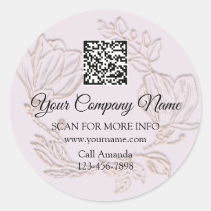 Sticker Rond Logo QR Code promotionnel Boutique Floral Rose vio