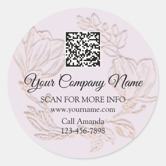 Sticker Rond Logo QR Code promotionnel Boutique Floral Rose vio (Devant)