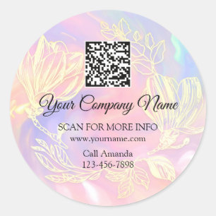 Sticker Rond Logo QR Code promotionnel Rose Floral Wreath