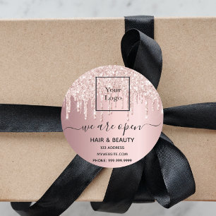 Sticker Rond Logo réouverture salon de beauté rose parties scin