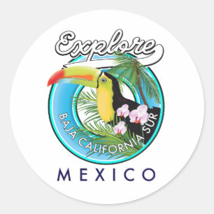 Sticker Rond Logo rétro de Basse-Californie du Sud Mexique