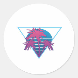 Sticker Rond Logo Retro Palm Trees