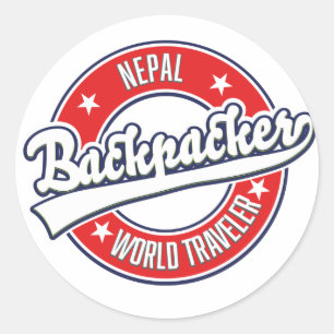 Sticker Rond Logo rétro pour routard au Népal voyageur mondial