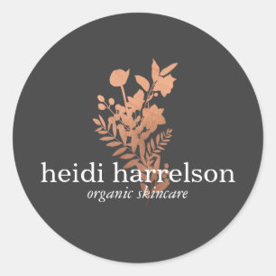 Sticker Rond Logo rose Gold Floral sur Dark Grey