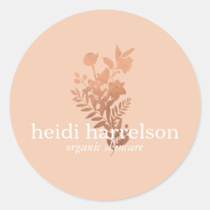 Sticker Rond Logo rose Gold Floral sur Peach
