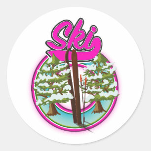 Sticker Rond logo rose ski vintage