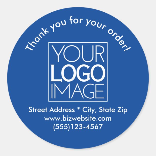Sticker Rond Logo Simple Bleu Foncé & Blanc Remerciement Entrep (Devant)
