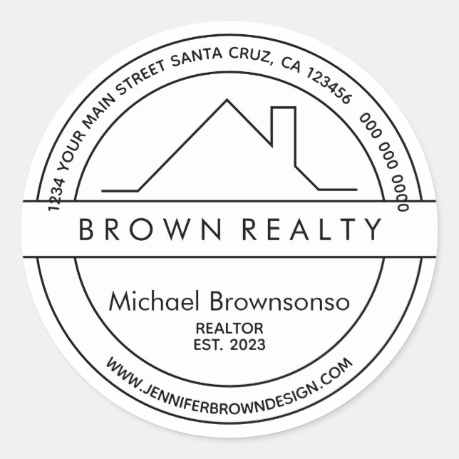 Sticker Rond Logo simple d'agent immobilier de toit de maison (Devant)