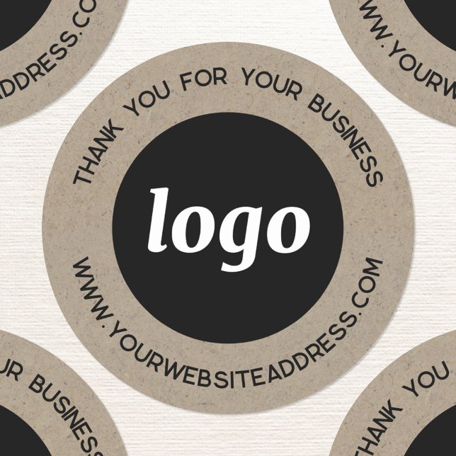 Sticker Rond Logo simple Merci d'entreprise Effet papier Brown (Logo and text custom business promotional brown paper effect Thank You stickers)