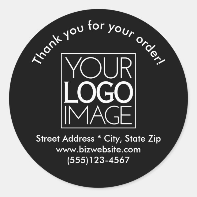 Sticker Rond Logo Simple Noir Blanc Remerciements Entreprise (Devant)