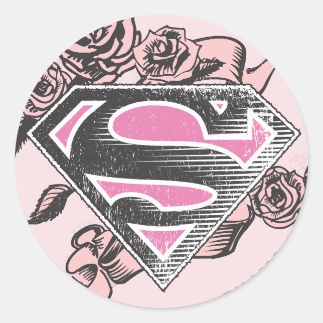 Sticker Rond Logo Supergirl avec Rose (Devant)