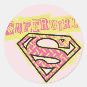 Sticker Rond Logo Supergirl Grunge Rose