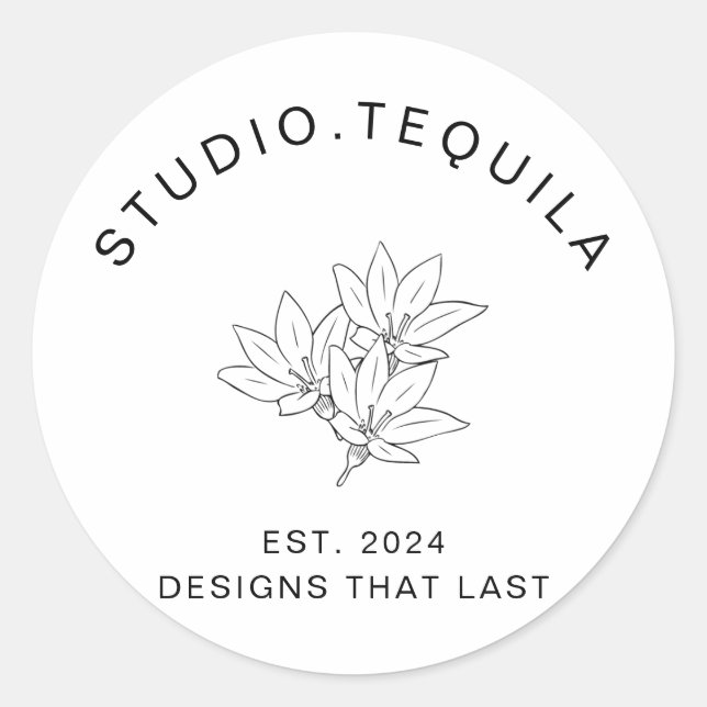 Sticker Rond Logo texte courbé en gris et beige blanc (Devant)