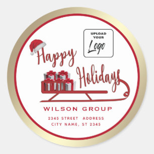 Sticker Rond Logo Typographie moderne Sledge Happy Holidays