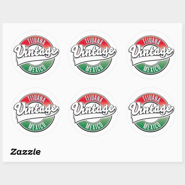 Sticker Rond Logo vintage de Tijuana mexique. (Feuille)