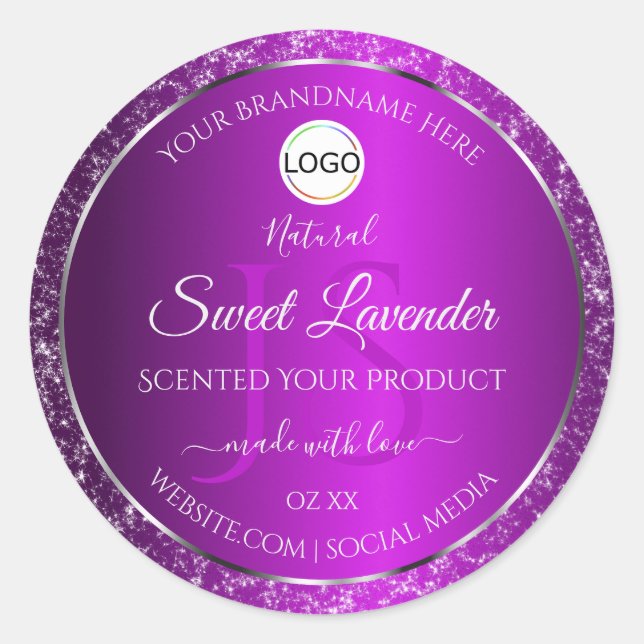 Sticker Rond Logo violet classique Initiales Parties scintillan (Devant)