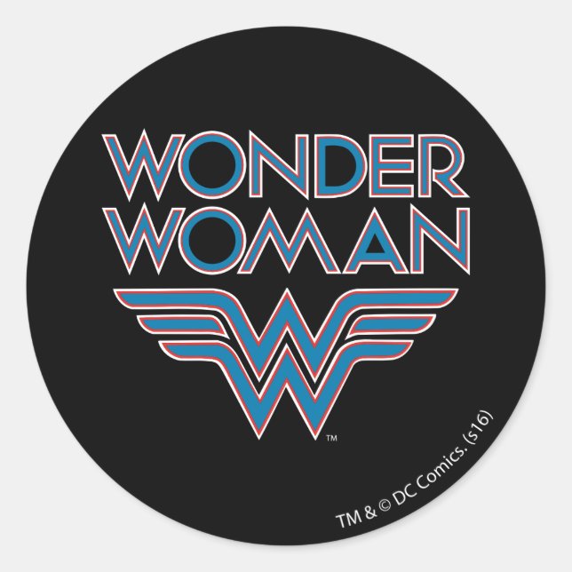 Sticker Rond Logo Wonder Woman bleu et rouge Retro (Devant)