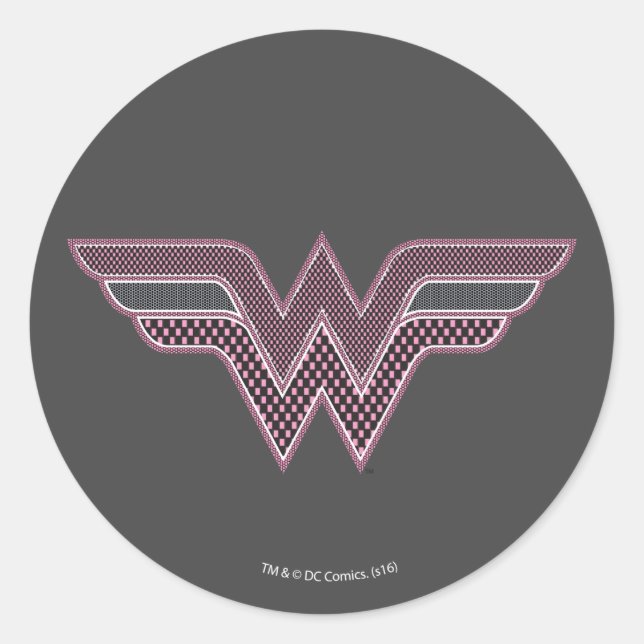 Sticker Rond Logo Wonder Woman rose and Black Checker Mesh (Devant)