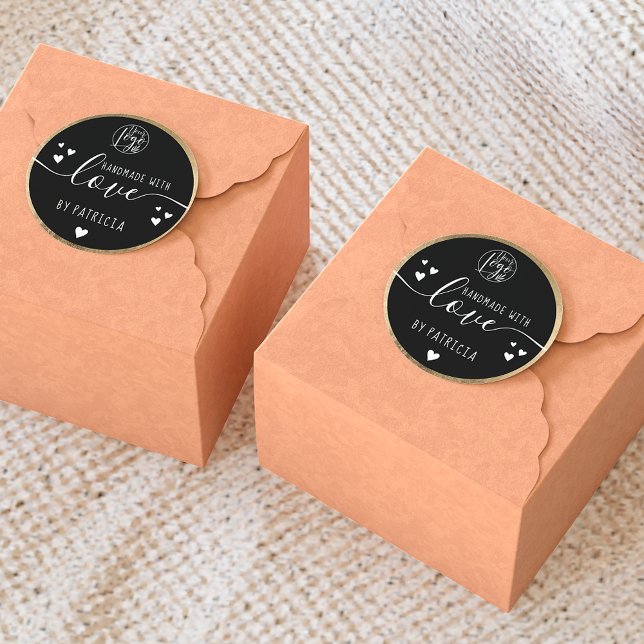 Sticker Rond Logographie d'amour artisanale logo coeurs or noir (Créateur téléchargé)