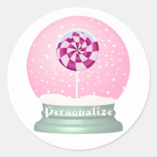 Sticker Rond Lollipop enneigée globe mignon fille rose hiver