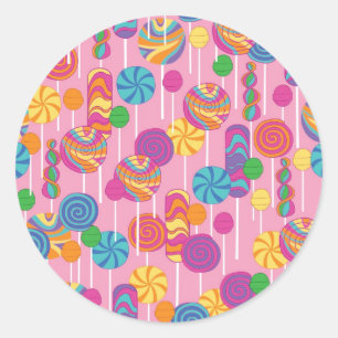 Sticker Rond Lollipops Candy Pattern