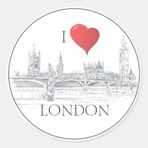Sticker Rond London Bridge Big Ben I Heart London Sketch