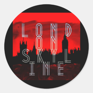 Sticker Rond Londres skyline rouge noir