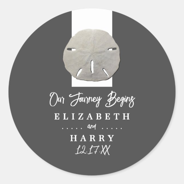 Sticker Rond Lone Sand Dollar - Charcoal Grey - Beach Wedding (Devant)