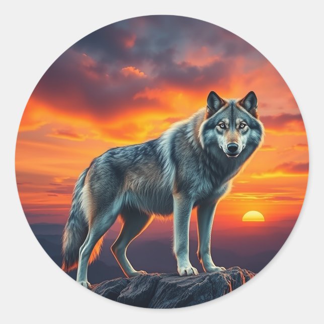 Sticker Rond Lone Wolf at Sunset (Devant)