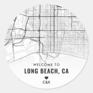 Sticker Rond Long Beach, California City Map   Bienvenue Mariag