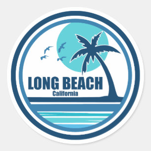 Sticker Rond Long Beach California Palm Tree Birds