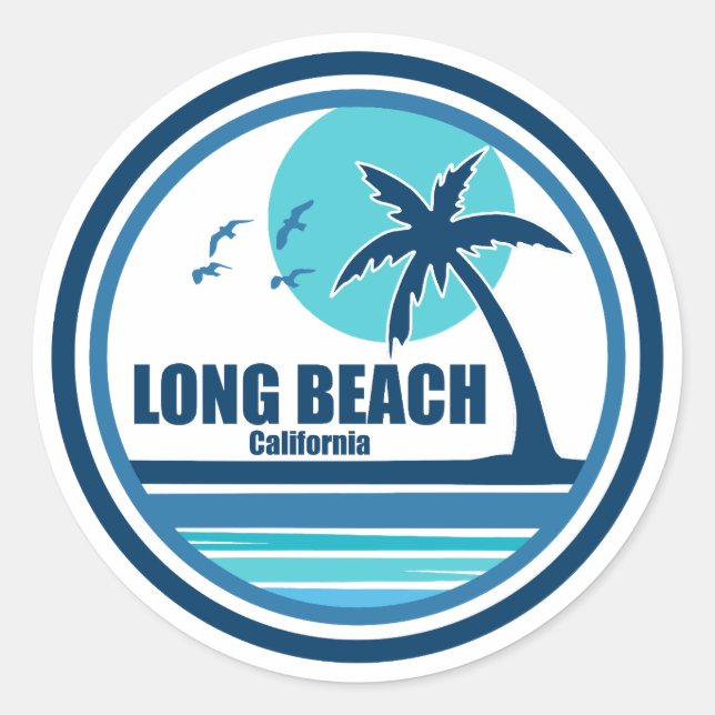 Sticker Rond Long Beach California Palm Tree Birds (Devant)