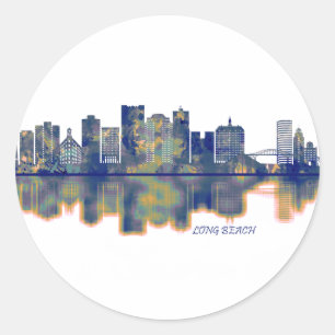 Sticker Rond Long Beach Skyline