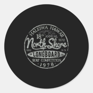 Sticker Rond Long Board North Shore Surf Vintage Hawaii Beach