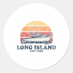 Sticker Rond Long Island Ny Bateau Vintage 70s Rétro Conception