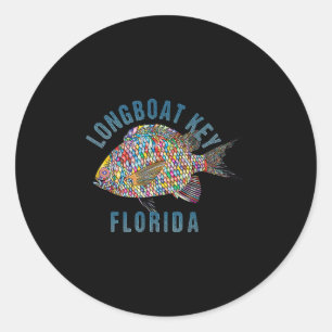 Sticker Rond Longboat Key, Floride Beach Design _ Souvenir Illu