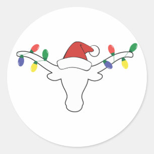 Sticker Rond Longhorne blanche avec les lumières de Noël et l