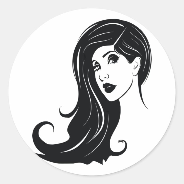 Sticker Rond Longs Cheveux Belle Femme Mode Art (Devant)