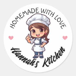Sticker Rond Longue Brown Cheveux Baker Kawaii Produit maison