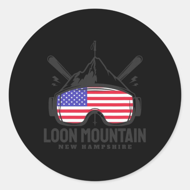 Sticker Rond Loon Mountain New Hampshire Usa Ski Retro Skiing  (Devant)