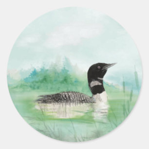 Sticker Rond Loon, Oiseau, Sauvage, Nature, Stic Rond Classique