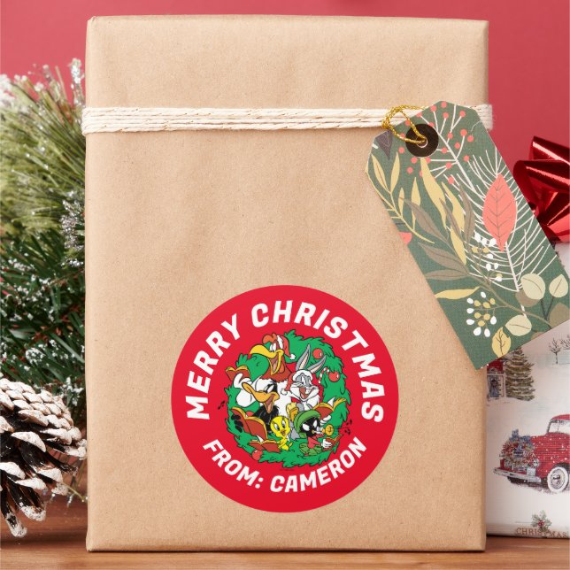 Sticker Rond LOONEY TUNES™ Group Christmas Wreath (vacances)